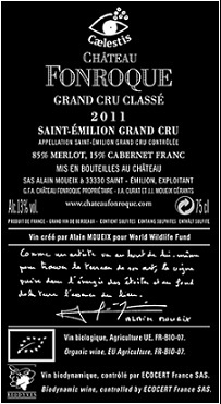 Caelestis - Château Fonroque back label 2015