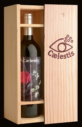 Caelestis coffret avec le vin en biodynamie avec l'étiquette de Peter Doig